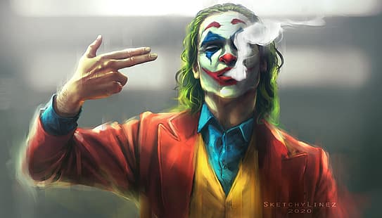 Joker, Joker (2019 Movie), Joaquin Phoenix, fan art, rysunek, filmy, DC Comics, DC Universe, portret, sztuka cyfrowa, Tapety HD HD wallpaper
