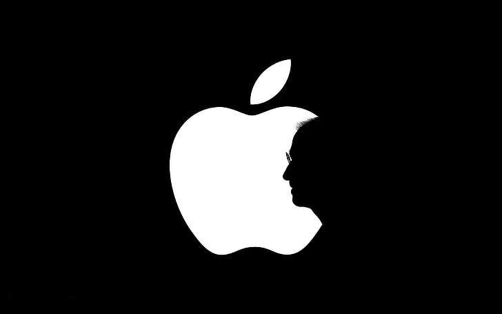 apple inc tek renkli steve iş logoları siyah arka plan teknoloji Apple HD sanat, tek renkli, Apple Inc, HD masaüstü duvar kağıdı