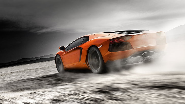 red sports coupe, Lamborghini, Lamborghini Aventador, car, vehicle, orange cars, HD wallpaper