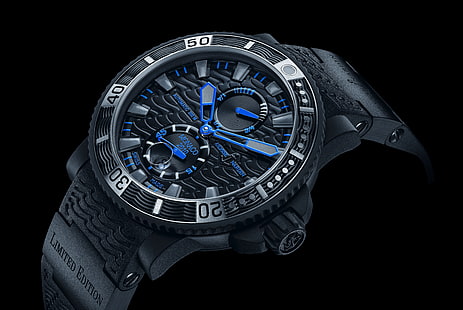 кръгъл часовник със сребърен хронограф с черна лента, Watch, Ulysse, Nardin, HD тапет HD wallpaper
