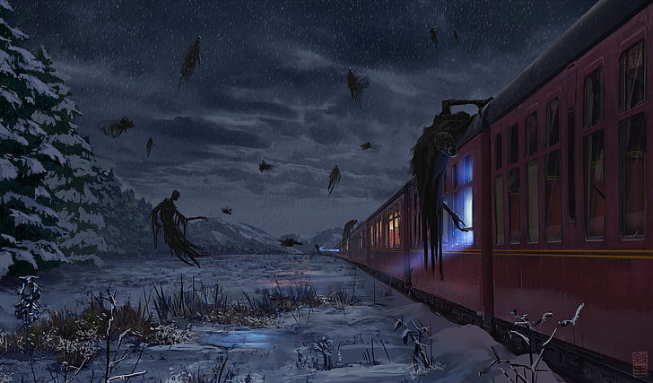 Джош Хатчинсон, фэнтези-арт, произведение искусства, Гарри Поттер, Дементоры (Гарри Поттер), поезд, HD обои