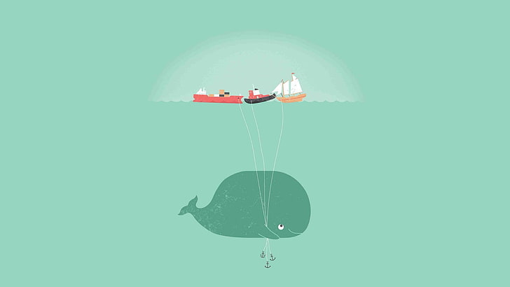 boats and whale illustration, whale shark, minimalism, HD wallpaper