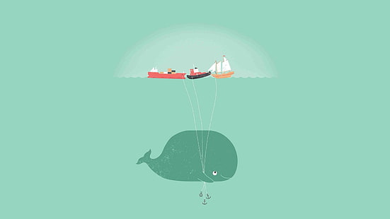 illustration de bateaux et de baleines, requin-baleine, minimalisme, Fond d'écran HD HD wallpaper