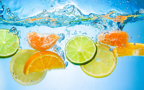 Fruit cut piece, water, citrus, close-up, Fruit, Cut, Piece, Water, Citrus, HD wallpaper HD wallpaper
