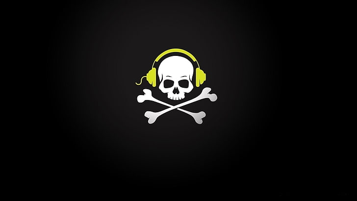 skull and bones, headphones, gradient, minimalism, skull, HD wallpaper