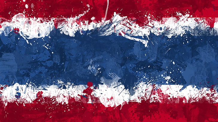 grafika niebieska, biała i czerwona flaga, tajlandia, tło, tekstura, plama, farba, Tapety HD