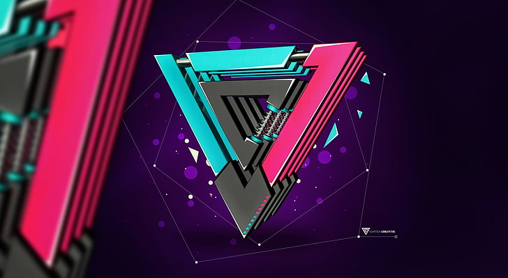 Vortex Creative Mechanic Design, цифровые обои розового, зеленого и черного треугольников, художественные, 3D, HD обои