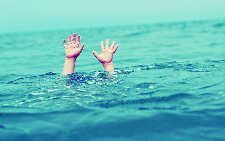 human hands, hand, child, drowning, palms, waves, HD wallpaper