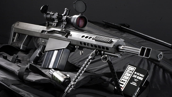 black sniper rifle, tent, optics, rifle, sniper, sniper rifle, heavy, fry, Barrett M82A1, HD wallpaper