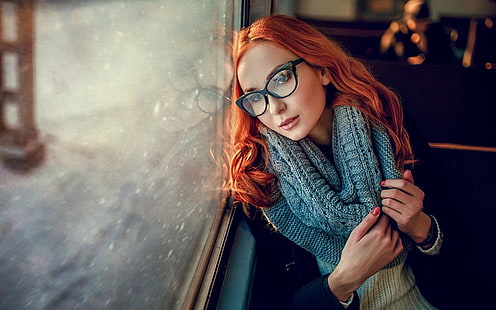 women with glasses, redhead, women, model, Anna Boevaya, HD wallpaper HD wallpaper