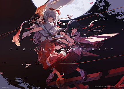 Anime, Touhou, Fujiwara no Mokou, Kaguya Houraisan, Sfondo HD HD wallpaper