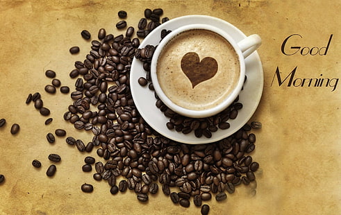 おはようとコーヒーハート、おはよう、朝、コーヒー、心、愛、 HDデスクトップの壁紙 HD wallpaper