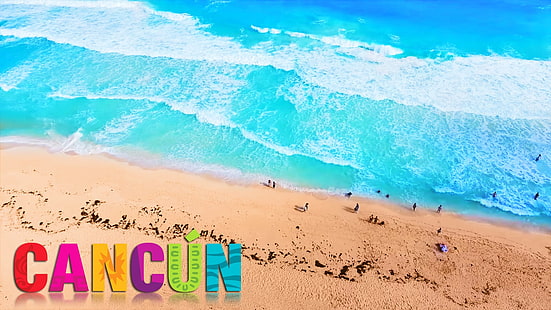 badan air dengan hamparan teks, Cancun, pantai, Wallpaper HD HD wallpaper