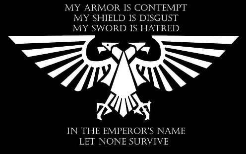 Warhammer, Warhammer 40.000, Imperium of Man, Imperial Aquila, citat, svartvitt, HD tapet HD wallpaper