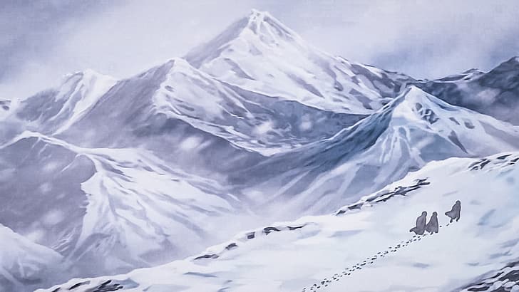 Sylphiette, Mushoku Tensei, vistas a la montaña, escalones, nieve, pico nevado, Fondo de pantalla HD