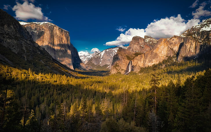 landscape, mountains, forest, Yosemite National Park, Yosemite Valley, nature, clouds, HD wallpaper