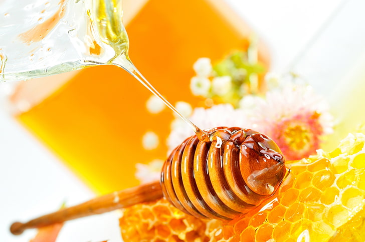 Bienenwabe, Blumen, Zelle, Honig, Honigschöpflöffel, HD-Hintergrundbild