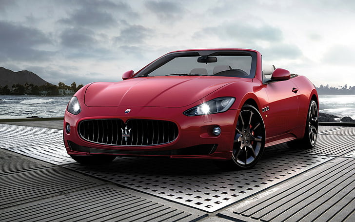 Autos, Cabrio, Grancabrio, Maserati, rot, Fahrzeuge, HD-Hintergrundbild