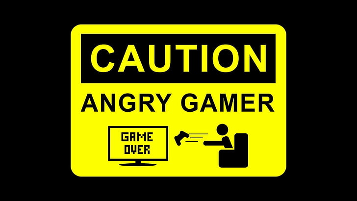 caution angry gamer signage, humor, computer, minimalism, GAME OVER, typography, gamers, video games, sign, HD wallpaper