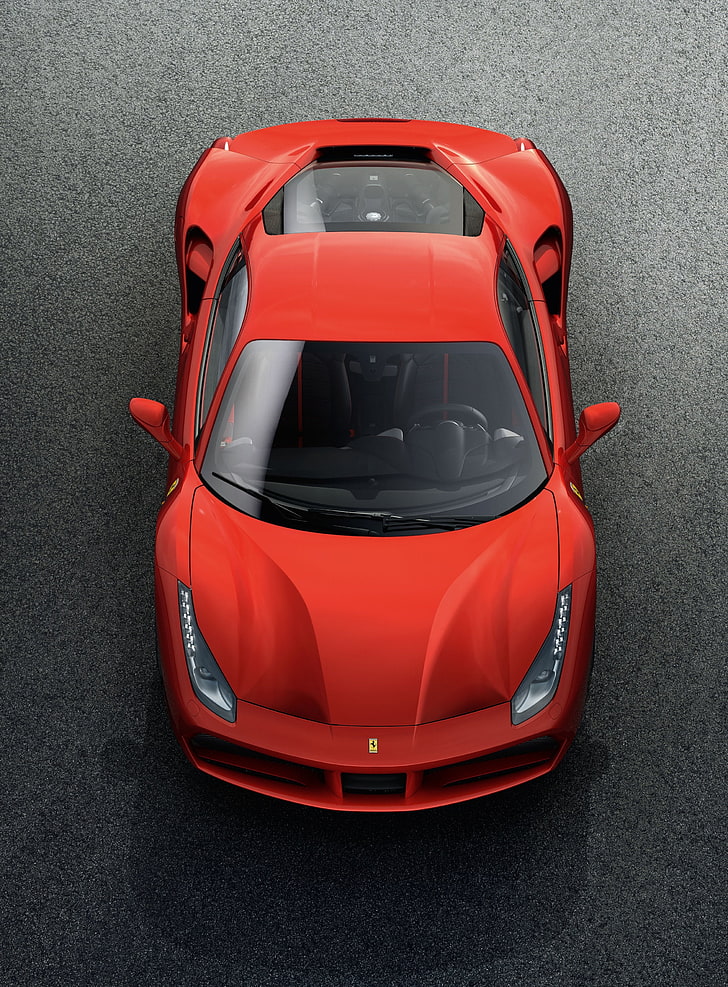 ferrari 488 gtb, top view, red, supercar, cars, Vehicle, HD wallpaper