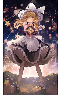 Anime, Anime Girls, Nacht, Sterne, Touhou, Kirisame Marisa, HD-Hintergrundbild HD wallpaper