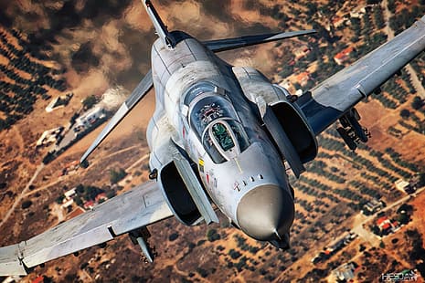 Изтребител, пилот, F-4 Phantom II, McDonnell Douglas F-4 Phantom II, кокпит, гръцки военновъздушни сили, гръцки ВВС, ILS, McDonnell Douglas F-4E PI2000 Phantom II, HESJA Air-Art Photography, HD тапет HD wallpaper