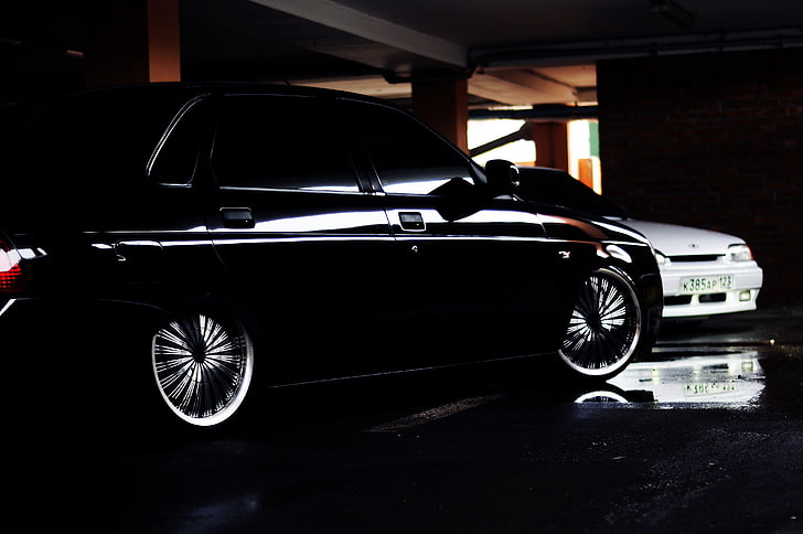 black sedan, Lada, Priora, stance, Vaz, Prior, 2170, 2115, HD wallpaper