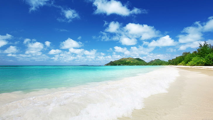 Cudowna biała plaża, fotografia morza, krajobraz, morze, plaża, piasek, fala, wyspa, Tapety HD