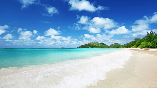 Pantai putih yang indah, fotografi tepi pantai, pemandangan, laut, pantai, pasir, ombak, pulau, Wallpaper HD HD wallpaper