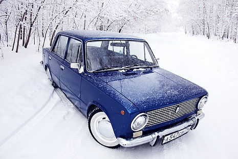 blå sedan, bil, gammal bil, ryska bilar, LADA, VAZ, VAZ 2101, Lada 2101, blå bilar, HD tapet HD wallpaper