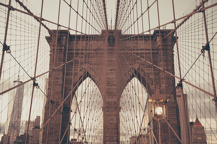 Бруклинский мост, Нью-Йорк, Бруклин, Нью-Йорк, мост, архитектура, HD обои