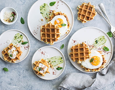 comida, ovos, waffles, HD papel de parede HD wallpaper