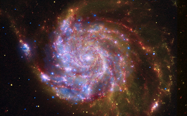фиолетовая и красная галактика, космос, галактика, спиральная галактика, цифровое искусство, космическое искусство, HD обои