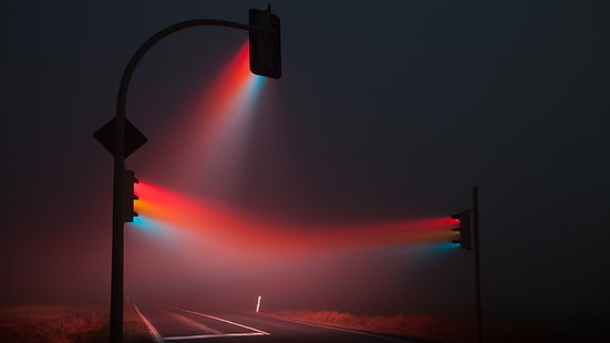 Лукас Циммерманн сигнал уличный фонарь улица ночная дорога, HD обои HD wallpaper