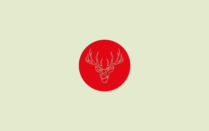 deer, minimalism, red, circle, HD wallpaper