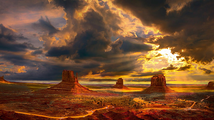 manzara, doğa, gökyüzü, bulutlar, Arizona, Monument Valley, HD masaüstü duvar kağıdı