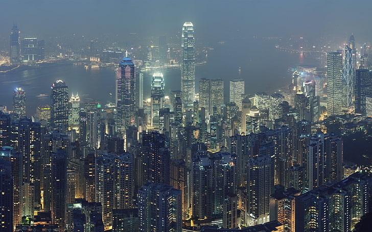 都市の景観のスカイライン夜香港バットマンダークナイト1920x1200アートスカイラインHDアート、都市の景観、スカイライン、 HDデスクトップの壁紙