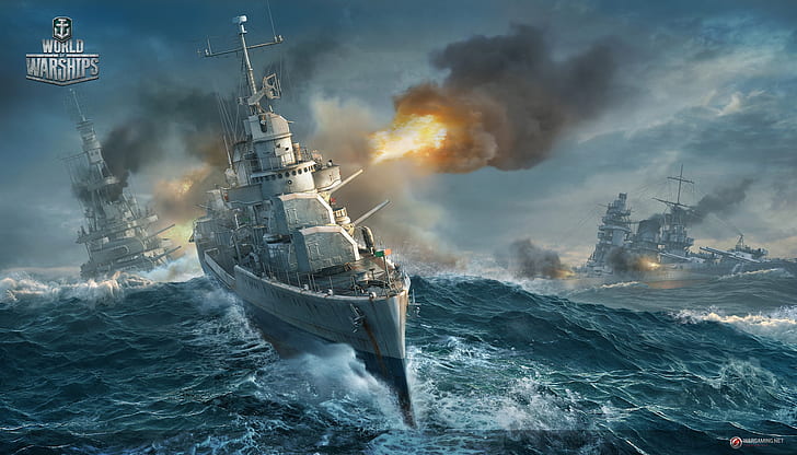 Navires de guerre, World of Warships, Bataille, Cuirassé, Navire de guerre, Fond d'écran HD