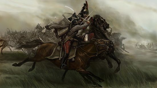 man riding horse illustration, art, watercolor, pencil, painting, Mount & Blade, gouache, wallpaper., Battle Of Borodino, canvas oil, Patriotic war of 1812., the largest battle, cavalry battle, Russian hussar who's who of the French cuirassiers, The Napoleonic Wars, Warband, HD wallpaper HD wallpaper