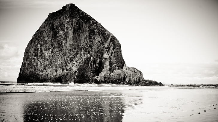 BW Beach Ocean Stone Rock HD, природа, океан, плаж, bw, скала, камък, HD тапет