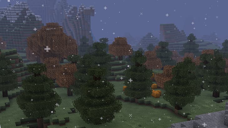 Minecraft, snow, rain, trees, Resource Pack, HD wallpaper