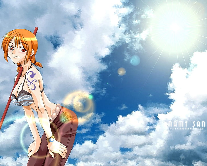 Ilustrasi karakter anime wanita berambut coklat, One Piece, Nami, Wallpaper HD