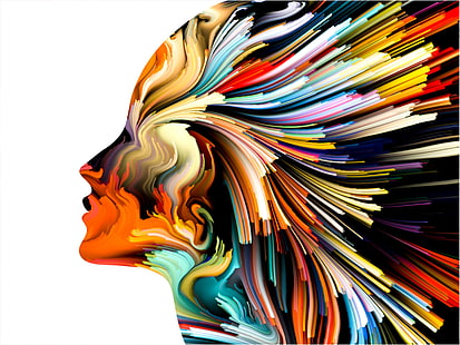 colorful, women, abstract, profile, white background, artwork, HD wallpaper HD wallpaper