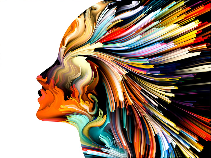 ภาพวาดนามธรรมพื้นหลังสีขาวผู้หญิงโปรไฟล์นามธรรมงานศิลปะมีสีสัน, วอลล์เปเปอร์ HD