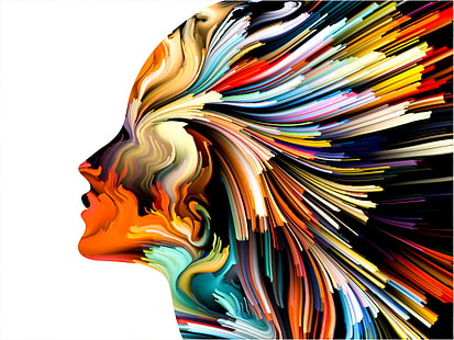 lukisan abstrak, latar belakang putih, wanita, profil, abstrak, karya seni, penuh warna, Wallpaper HD HD wallpaper