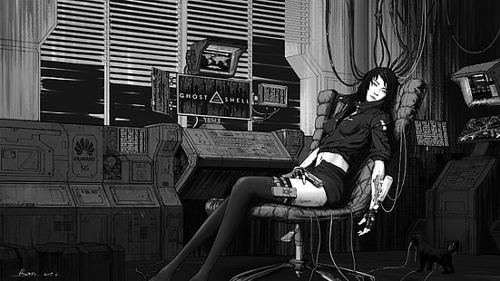 สาวอะนิเมะ, นิยาย, ปืน, อาวุธ, อะนิเมะ, Ghost in the Shell, Kusanagi Motoko, วอลล์เปเปอร์ HD HD wallpaper