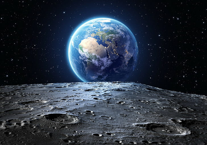 Млечный Путь, Луна, Земля, космос, HD обои