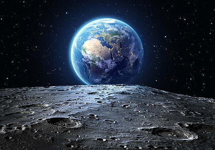 Млечный Путь, Луна, Земля, космос, HD обои HD wallpaper