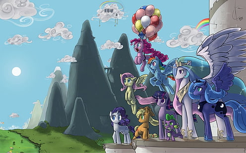 마이 리틀 포니 바탕 화면, TV 쇼, 마이 리틀 포니 : Friendship is Magic, Applejack (My Little Pony), Fluttershy (My Little Pony), 마이 리틀 포니, 핑키 파이, Celestia, Princess Luna, Rainbow Dash, Rarity (My Little조랑말), 황혼의 스파클, HD 배경 화면 HD wallpaper