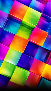 3D красочные геометрические, разноцветные блоки цифровые обои, 3D, абстрактные 3D, белые тигры, куб, абстрактные, красочные, HD обои HD wallpaper